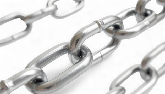 Two Interlocking Polished Titanium Chain Links. Hyper-Realistic 3D Connection and Link Symbol. Elegant Metal Strength Icon.