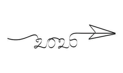 2026 New Year Continuous Line Drawing on White and Black. Continuous Line 2026 New Year Typography Art Minimalist Design