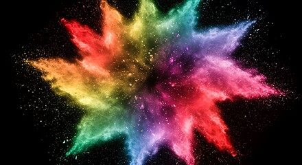 Obraz premium Explosion of Colorful Powder with a Dynamic Burst on Black Background