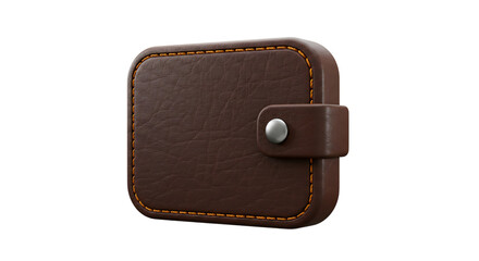 Brown leather wallet with snap button, elegant orange stitching.