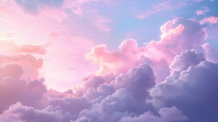 A dreamy sky filled with fluffy, colorful clouds in shades of pink, purple, and blue - Powered by Adobe