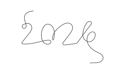 2026 New Year Continuous Line Drawing on White and Black. Continuous Line 2026 New Year Typography Art Minimalist Design