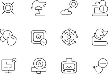 Digital marketing automation line art icon set. Flat black color editable line vector illustration