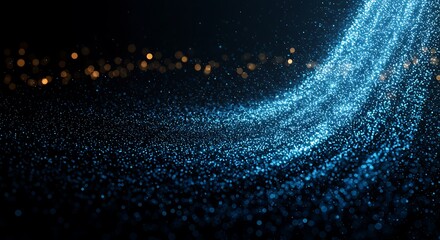 Flowing stream of luminous blue particles with bokeh effect, creating a dynamic and magical abstract background for digital art