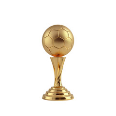 Golden trophy cup beside soccer ball, championship awards for football tournament winners, isolated on a transparent background