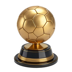 Golden trophy cup beside soccer ball, championship awards for football tournament winners, isolated on a transparent background