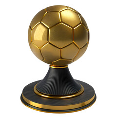 Golden trophy cup beside soccer ball, championship awards for football tournament winners, isolated on a transparent background