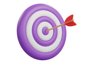 3d purple and white target with arrow in bullseye isolated on transparent background