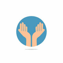 Obraz premium Open Praying Hands Icon Gesture of Hope and Supplication Within a Blue Circle