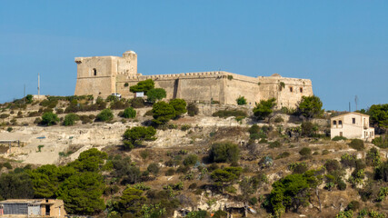 Panorama of Castel Sant'Angelo, also known as Sant'Angelo Fort. It is an ancient castle located in Licata, in the province of Agrigento, Sicily, Italy.