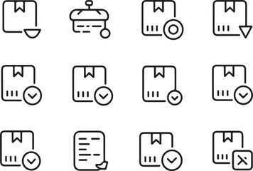 Online restaurant order tracking line art icon set. Flat black color editable line vector illustration