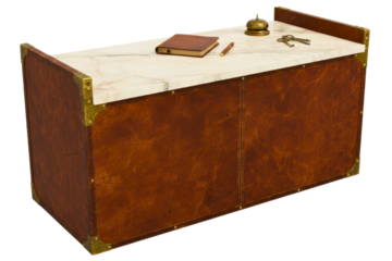 Vintage hotel reception desk with bell keys and a guest book isolated with transparent background