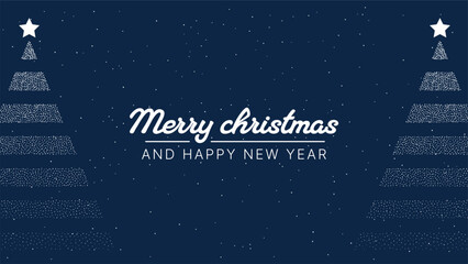 Merry christmas and happy new year greeting card with dotted tree and star. Holiday season celebration design for festive message.