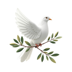 Fototapeta premium White dove bird peace olive branch flying nature symbol hope calm isolated transparency background gentle freedom purity
