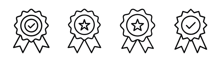Vector drawing of success awards and achievement badges with stars and check marks illustration