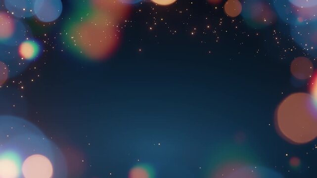 Festive Christmas bokeh background, colorful sparkling lights dark blue backdrop. Holiday celebration, magic, party atmosphere. Ideal for greeting cards, seasonal promotions, abstract designs.