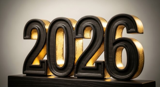 Year 2026 Golden Black Numerals Display
