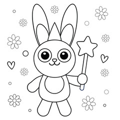 bunny holding star wand and wearing crown coloring page