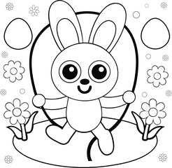 cartoon bunny jumping rope in field wearing dress coloring page