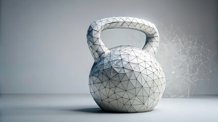 Abstract kettlebell weight made of connected lines and dots low poly style fitness and strength training concept