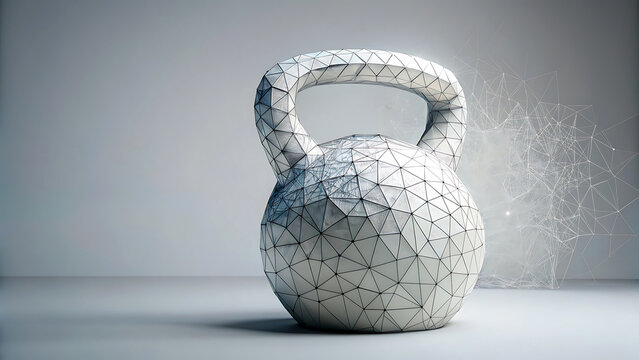 Abstract kettlebell weight made of connected lines and dots low poly style fitness and strength training concept