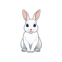 A cute white bunny rabbit with blue eyes sitting down as a silhouette isolated on white background