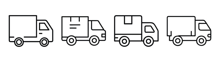 Outline delivery trucks vector illustration set for logistics shipping and transportation services free
