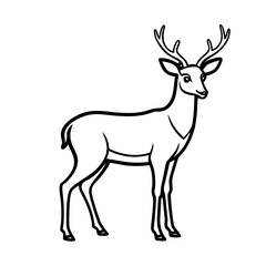 Elegant white deer silhouette with antlers standing gracefully isolated on white background