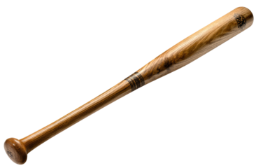 Wooden baseball bat, light brown color, with a slightly darker wood grain pattern,  long and slender,  isolated on a black background