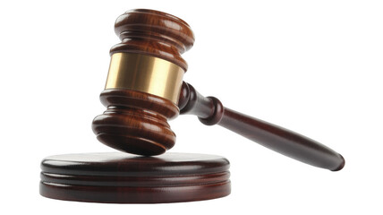 Wooden judge gavel and sound block symbol of law and justice isolated on white background