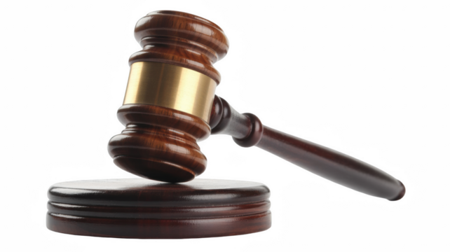 Wooden judge gavel and sound block symbol of law and justice isolated on white background