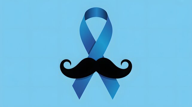 Movember awareness concept with black mustache and blue ribbon on light background symbolizing men’s health, prostate cancer awareness and support campaign