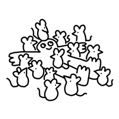 Person covered in playful mice, enjoying the bizarre chaos