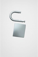 Metallic unlocked padlock graphic&mdash;safety, login, and password access icon.