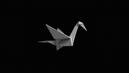 Minimalist origami crane on a black background