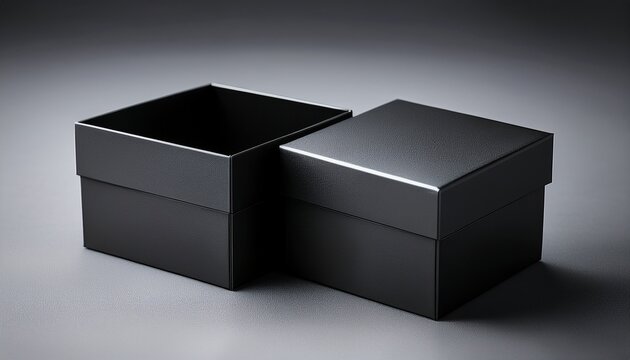 two matte black square boxes one closed one open