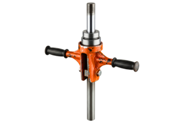 Vintage manual pipe threader tool with orange-painted paint isolated on a transparent background