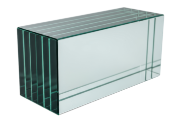 Rectangular block made of multiple stacked layers of glass isolated on a transparent background