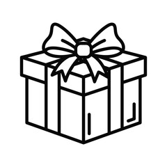 Line art illustration of a present box with a bow, celebration