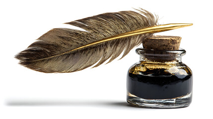 Vintage writing quill and ink jar for calligraphy enthusiasts