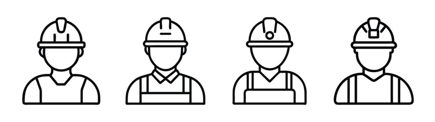 Vector illustration of construction workers in hard hats icons set safety and building industry workers