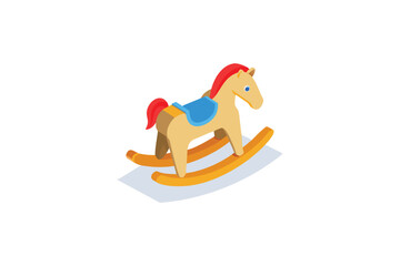 Isometric Wooden Rocking Horse Toy Classic Childrens Plaything Childhood Nostalgia Kids Game Fun Isolated White Background