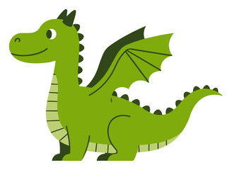 Cute green dragon cartoon with wings and spikes friendly fantasy character