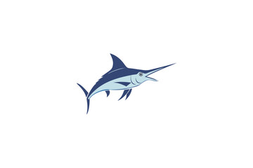 Dynamic Blue Marlin Fish Icon Swimming with Open Mouth and Sharp Bill in a Modern Flat Design Style for Marine Life and Fishing Concepts