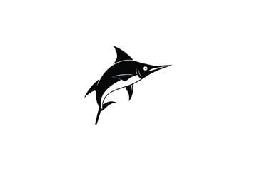 Striking Black Marlin Fish Silhouette Dynamic Marine Animal Icon Design on Clean White Background for Sports