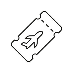 Airplane Ticket Line Icon. Air Travel, Flight Booking, And Airline Ticketing Outline Symbol. Travel And Tourism Concept. Editable Stroke. Isolated Vector Illustration