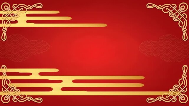 Elegant traditional Asian red and gold festive background featuring ornate decorative frames, auspicious cloud motifs, and abstract design elements, perfect for celebrations
