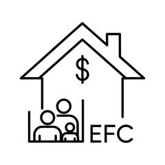 House icon with dollar sign, family, and efc text. represents home finances, family budget, and expected contribution concept