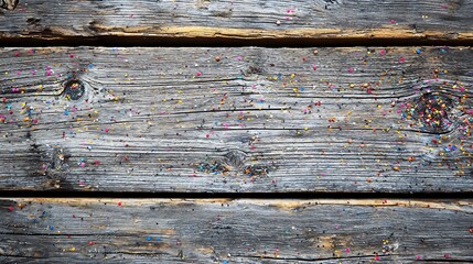 Colorful sprinkles on weathered wood background, ideal for textures or food blogs