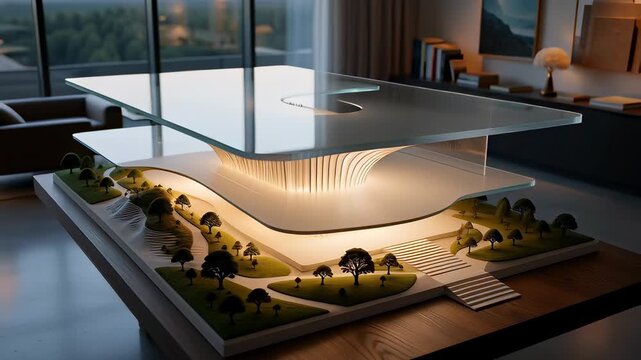 An architect's vision: An innovative, modern architecture model detailing a future urban design concept and comprehensive planning.